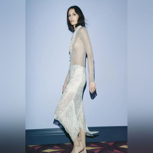 NWT ZARA SHIMMERY ASYMMETRICAL SKIRT - Picture 2 of 10